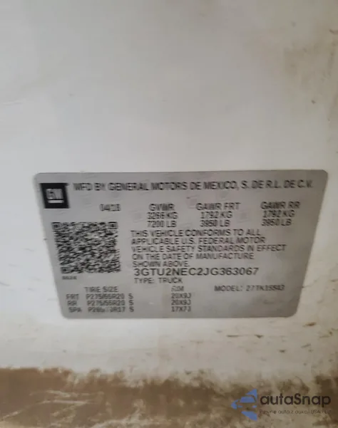 2018 GMC Sierra K1500 Slt from USA, damaged, VIN 3GTU2NEC2JG363067